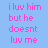 Static image with light blue background and pink pixelated text reading 'i luv him but he doesnt luv me' in four lines.
