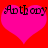 Two identical pink hearts on red background with black text 'Anthony' above each heart.