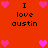 Red background with pixelated pink hearts and black text reading "I love austin" in four positions.