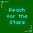 Green background with repeated cyan text 'Reach for the Stars' and white star icons in pixelated style.