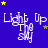 Blue background with white text "Light Up The Sky" and yellow stars scattered across the scene.