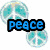 A static image with four distinct sections: two peace symbols, a 'peace' text, a 'love' text, a smiley face, and a 'happiness' text.