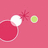 A pink background with a large red circle, white circular shape overlapping it, small green circle, and red starburst; gray rectangle appears in bottom-right corner.