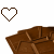 Animated sequence of heart-shaped icons above chocolate bar segments, showing pixelated heart outlines and solid fills with partial white or brown sections.