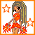 A 6-frame animated contact sheet showing a pixel art cheerleader character with orange pom-poms and text phrases across frames.