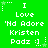 Green background with white pixelated text reading 'I Love 'Nd Adore Kristen Podz :)' and small star icons in corners.