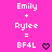 Pixelated text on bright pink background shows 'Emily + Rylee = BF4L' with heart symbols, arranged in a of three and four