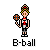 Pixel art character holding basketball, wearing helmet and sports uniform with red cross symbol.
