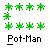 Yellow Pac-Man character with green star clusters and "Pot-Man" text on gray background, showing sequential mouth-opening animation frames.