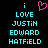 Pixelated cyan text on black background with a pink heart symbol above the first line, repeated twice side-by-side.