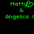 Green pixelated text on black background reads "Matty" with a heart symbol replacing the 'y', followed by an ampersand and "Angelica <" in two side-by-side
