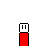 Red and white pixelated figure with a rectangular head, transitioning through multiple hand positions from raised to lowered.