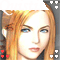 A pixelated character with long orange hair and blue eyes appears in four variations, each showing different heart-shaped icons around the head.