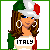 Pixelated character wearing green, white, and red outfit with 'ITALY' text on chest; head turns left to right across frames.