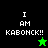 Four display pixelated text "I AM КАВОНСК!!" with a green star and black star icon variation on a black and green background