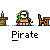 Animated contact sheet of a pirate character with speech bubbles and parrot, showing sequential frames of an AIM buddy icon animation.