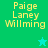 Pixelated yellow text 'Paige Laney Willming' on green and cyan backgrounds with a star symbol below the text.