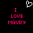 Pixelated icon with black background, white heart symbol above pink text reading 'I LOVE MAURY' in two identical vertical