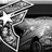 Pixelated grayscale icon shows a stylized figure with spiky hair, white star on chest, and checkered patterned clothing against dark background.