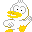 Four pixelated white duck icons with yellow beaks and feet, arranged in a on gray background, each showing distinct poses and expressions