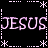 Pixelated text in pink and white on black background with dotted borders, displaying repeated 'JESUS' and 'MY ANTI-DRUG' phrases.