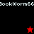 Pixelated icon with red and black quadrants, repeating text "BookWorm66" in white, two star-shaped figures changing color between frames.