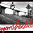 A black-and-white photo of a person on a skateboard with red text below, next to a pixelated portrait and a person in white clothing holding pink fabric.
