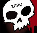 Static image of a stylized white skull with black eye sockets and nasal cavity against a dark background, featuring the word "ZERO" in bold black letters on its forehead and red dripping effects on the right side.