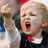 A pixelated image of a child with light hair wearing dark clothing and red bow tie, next to bold black text on bright red background.