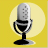 Static pixel art icon of a vintage microphone with metallic grille and black base against yellow background, featuring dithering on the silver body and subtle drop shadow.