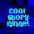 Pixelated cyan text 'COOL STORY LYNNE!' on a blue and black checkered background with visible pixelation and slight color variation across four identical frames.