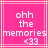 Pixelated text on a pink background with light pink lines, showing 'ohh the memories <33' in white pixel font
