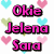 Pixelated icon with pink text 'Okie Jelena Sara', blue 'BEST FRIENDS' block letters, green 'FOREVA!!!' and '<3' symbols surrounded by pastel hearts.