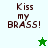 Four display "Kiss my BRASS!" text with star symbols on green and white backgrounds, showing animation changes between star colors and positions