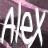 Static 48x48 pixel icon featuring stylized white text "AOL" on a dark purple and pink gradient background with visible dithering and anti-aliasing artifacts.