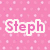 A pink polka-dot background with 'Steph' text, a blue background with a pink L-shaped object and 'Luvv' text, and a circular face with 'SOCCER' text overlay.