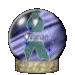 Nine snow globe icons with purple striped backgrounds, each containing a different colored ribbon symbol and the text 'FRIENDS' on its base.