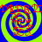 Four identical spiral patterns with blue and yellow rings, overlaid with red text reading "DPR" and "TI" in a