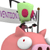 A green cartoon character with red eyes stands on a pink pig's back holding a flagpole with a purple banner reading 'RWaM' against white background.
