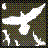 Pixelated white star with yellow and pink dots on a dark green checkered background, surrounded by black border.