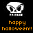Pixelated white skull icon with crossed bones below, orange 'happy halloween!!' text on black background.