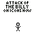 A black-and-white animated sequence showing a growing crowd of identical stick figures with circular heads, each holding a flower-like object above their head.
