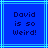 Blue background with light blue lines and dark blue pixelated text reading "David is so Weird!" in three centered lines