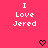 Pixelated pink background with repeated white text "I Love Jered" and black heart/arrow symbols in a