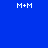 Blue background with white rectangular blocks and repeated 'M+M' text in pixelated font across multiple positions.