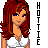 Pixel art icon of a woman with long red hair and blue eyes wearing a white top, next to vertical black text reading "HOTTIE" on the right side.