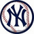 Two circular baseball-themed icons side-by-side; left shows NY logo, right shows Peace Love Yankees text over same logo.