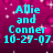Pixelated cyan text on a magenta background with scattered white sparkles, displaying 'Allie and Conner 10-27-07'.