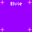 Purple background with pink star shapes and four instances of the text 'Elvie' in white pixelated font.