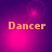 Four display the word 'Dancer' in orange pixelated text over a purple-pink gradient background with shifting light effects